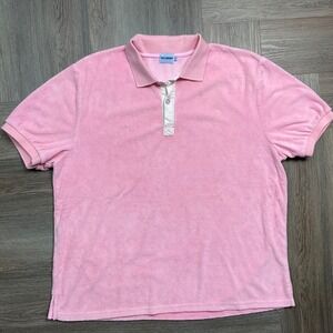 Les Canebiers Polo Mens XXL Pink Terry Cloth‎ Short Sleeve France Resort Wear